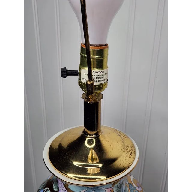 Vintage Chinoiserie Mille-Fleurs Gold Porcelain Table Lamp, Large 32” Statement Floral Lamp For Sale - Image 11 of 16