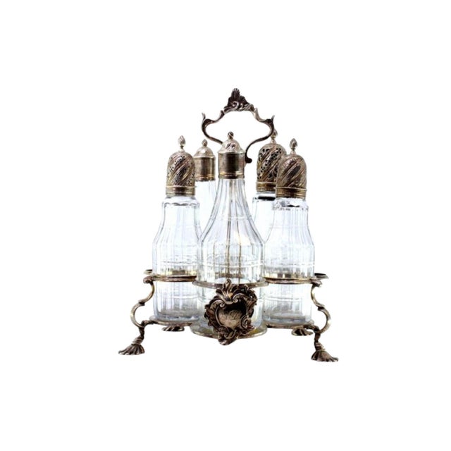 Silver Cruet Set with Silver Structure and Pepper and Salt Shaker and Cinnamon Shaker in Cut Glass, Set of 4 For Sale - Image 8 of 8