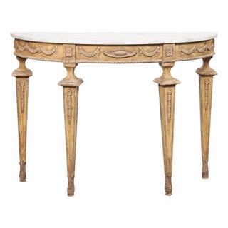 Mid 20th Century Italian Marble Top Console W/ Swag Accents For Sale