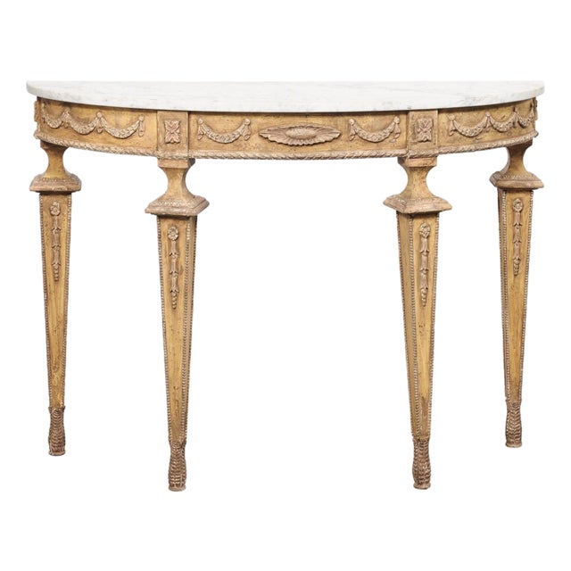Mid 20th Century Italian Marble Top Console W/ Swag Accents For Sale