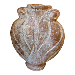 Large Hand-Thrown Terracotta Floor Jar With Artichoke Relief, Scroll Handles and Natural Whitewash Patina