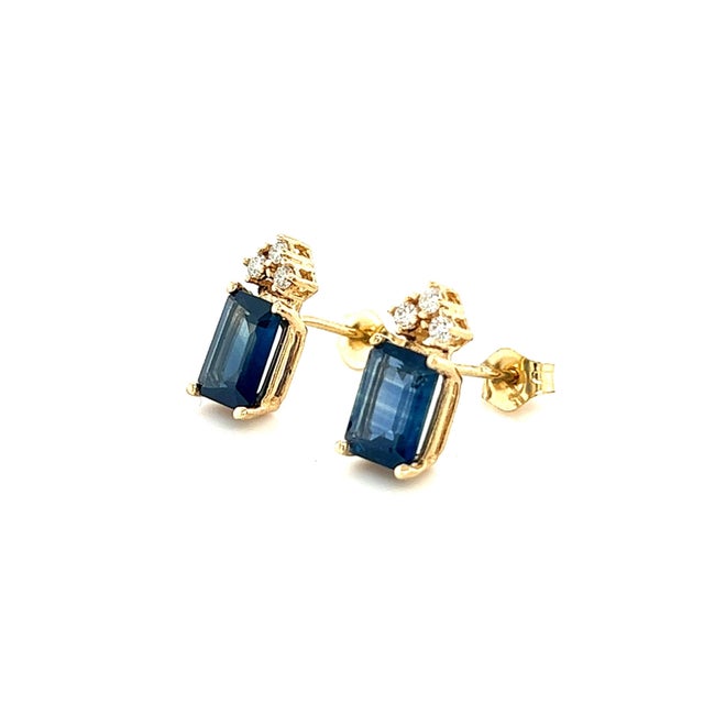 Traditional Natural Sapphire Diamond Earrings 14k Gold 2.14 TCW Certified For Sale - Image 3 of 11