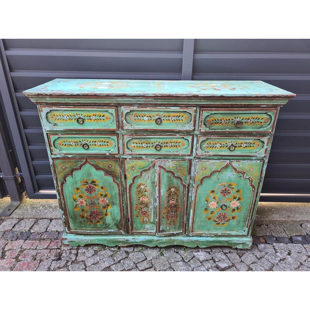 Mid-Century Indian Hand-Painted Wooden Chest of Drawers, 1970s For Sale - Image 3 of 16