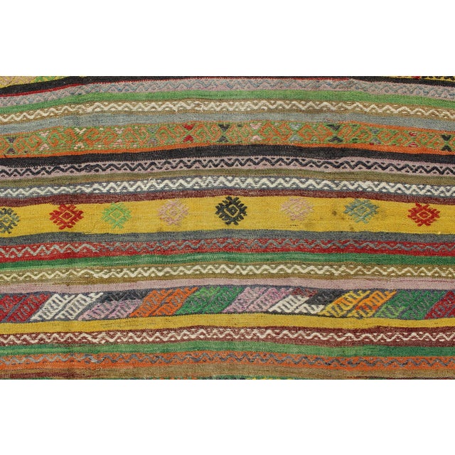 Textile Mid 20th Century Vintage Turkish Kilim Rug With Colorful Stripe and Diamond Motif Designs For Sale - Image 7 of 12
