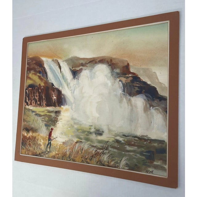 Mid-Century Modern Vintage Signed Waterfall and Hunter Landscape Artwork For Sale - Image 3 of 8