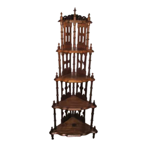 Late 19th Century Antique Victorian Walnut Ornate Serpentine 5 Shelf Whatnot Stand