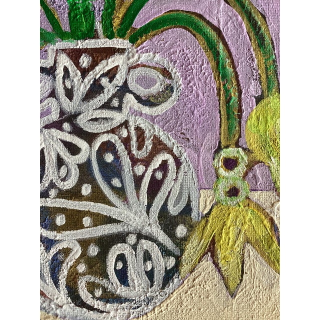 Textile Original Abstract Floral Painting on Canvas Colorful Modern Still Life Vase Art Contemporary Wall Decor For Sale - Image 7 of 10