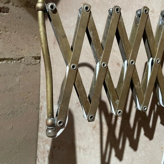 Mid-Century Modern 1950s Italian Wall Sconce Red Scissor Lamp Patinated Brass Italy For Sale - Image 3 of 12