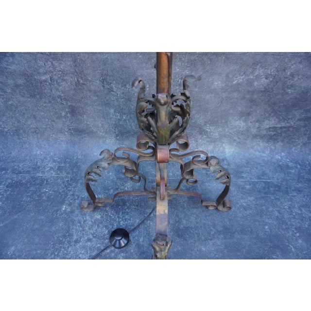 Metal 1920s Spanish Revival Wrought Iron Candelabra Floor Lamp For Sale - Image 7 of 8
