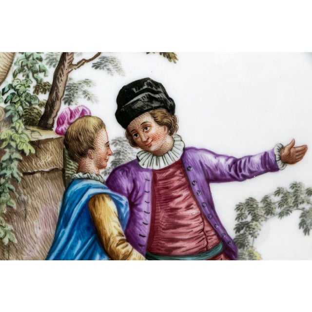 Ceramic Antique Continental Hand-Painted Porcelain Baluster Jar Table Lamp | Watteau Figural Scenes | C. 1890 For Sale - Image 7 of 12