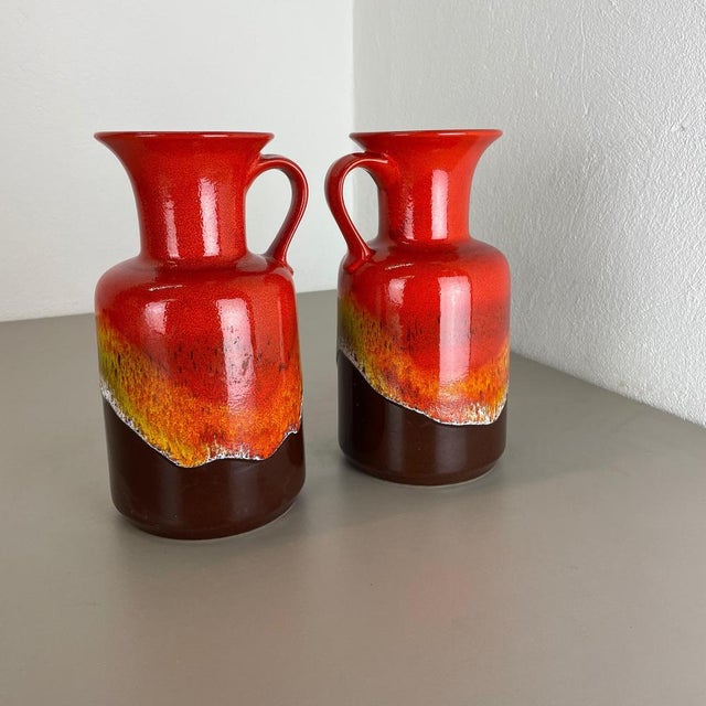 Article: Pottery ceramic vase set of 2. Producer: JASBA Ceramic, Germany. Decade: 1970s. : Set of 2 original vintage 1970s...