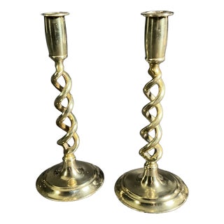 Brass Barley Twist Candlesticks, 1925, Set of 2 For Sale