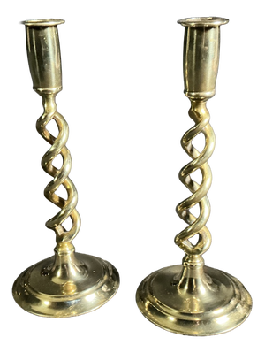Brass Barley Twist Candlesticks, 1925, Set of 2