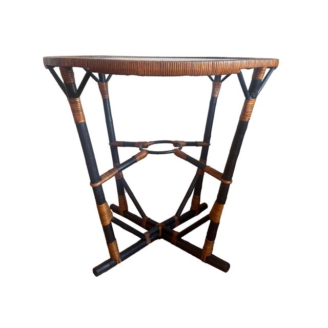 Mid-Century Style Bamboo and Woven Rattan Side Table For Sale - Image 4 of 9