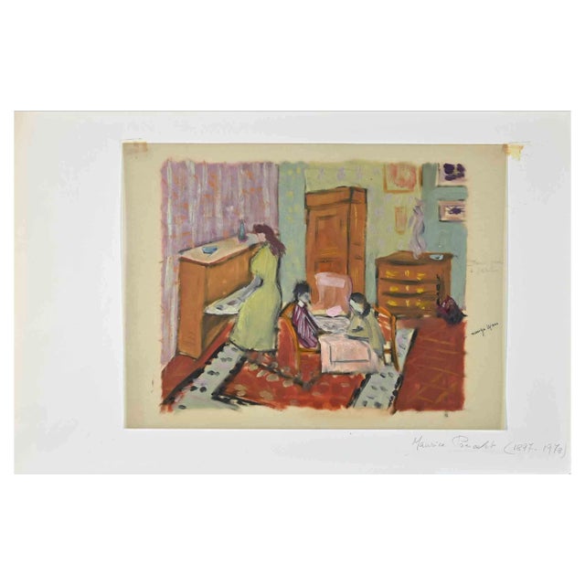Maurice George Poncelet, Interior Scene, Original Drawing, Mid 20th-Century For Sale