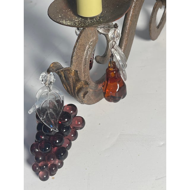 Purple Antique Iron Wrought Sconces With Glass Fruits and Grape Clusyers - Pair For Sale - Image 8 of 11