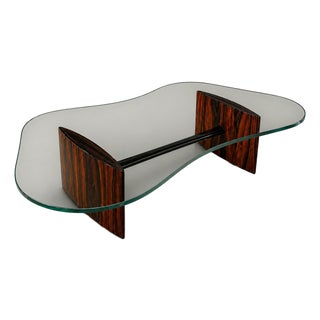 Joaquim Tenreiro Rosewood & Crystal Coffee Table — Organic Form, Brazil, 1960s For Sale