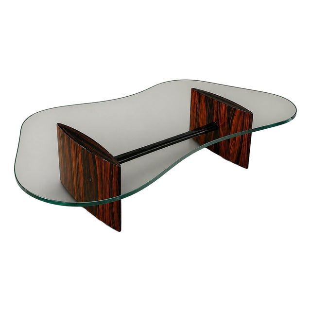 Joaquim Tenreiro Rosewood & Crystal Coffee Table — Organic Form, Brazil, 1960s For Sale
