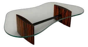 Joaquim Tenreiro Rosewood & Crystal Coffee Table — Organic Form, Brazil, 1960s
