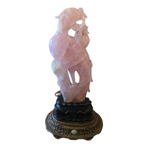 Antique Figural Chinese Pink Quartz Crystal Rock Lamp