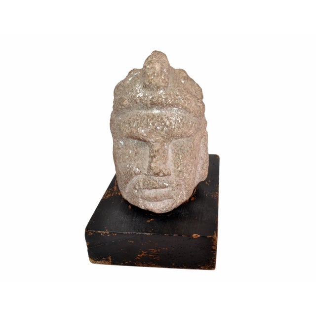 Vintage Hand Sculpted Stone Head Sculpture on Formfit Hand Carved Wooden Base For Sale - Image 11 of 11
