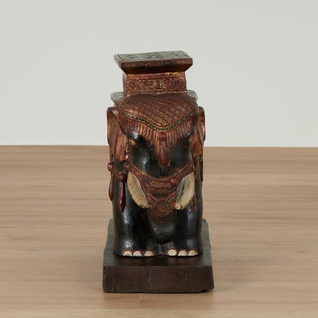 Wood Antique Indian Carved Wood Elephant Stand or Pedestal For Sale - Image 7 of 12