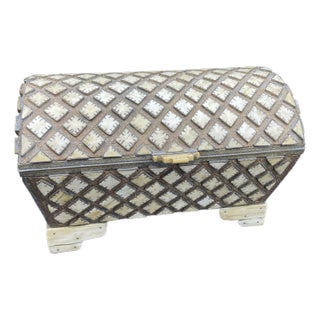 1980s Inlay Bone Box Trunk With Dome Lid! For Sale