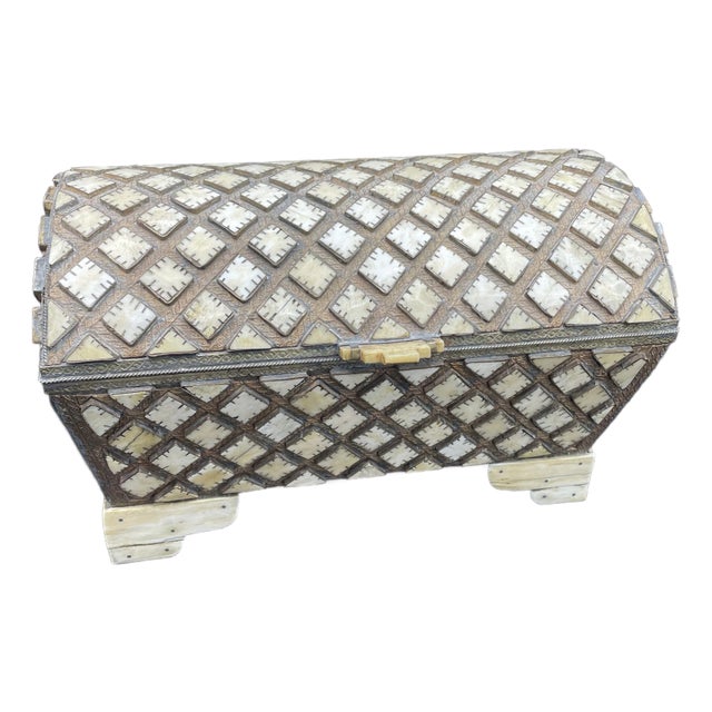 1980s Inlay Bone Box Trunk With Dome Lid! For Sale