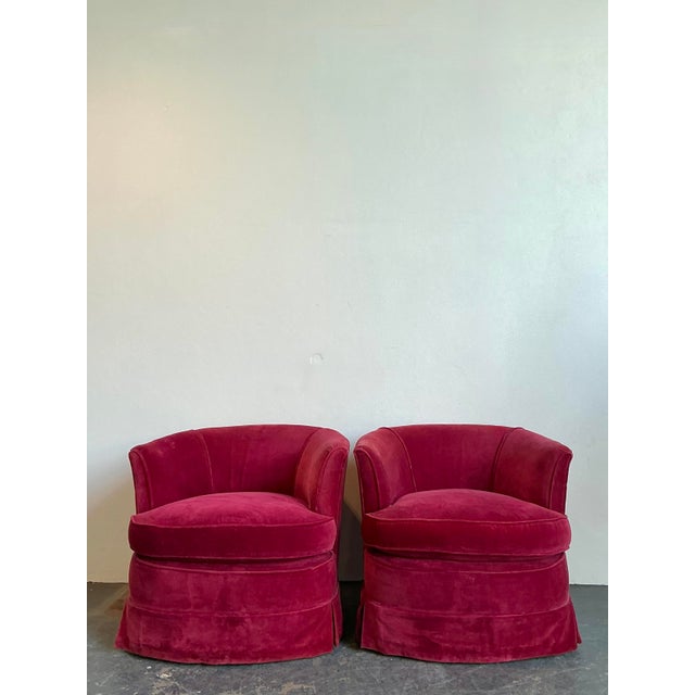 Vintage Custom Red Velvet Swivel Chairs - A Pair For Sale - Image 9 of 12