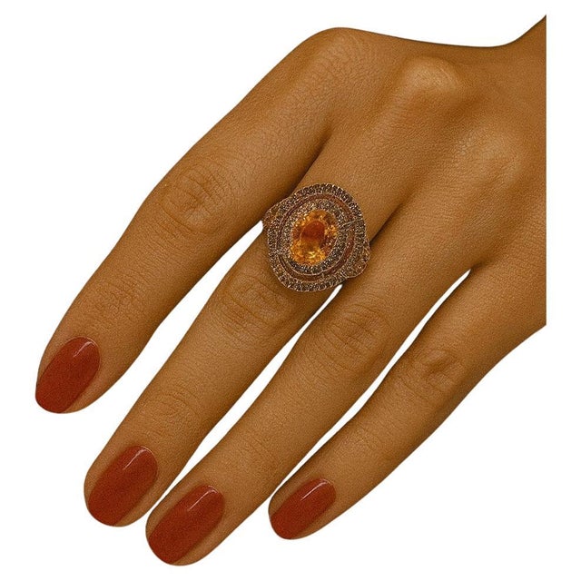 Gemstone Bochic “Orient” Vintage Yellow Sapphire & Cognac Diamond Ring Set In 18K Gold & Silver For Sale - Image 7 of 13
