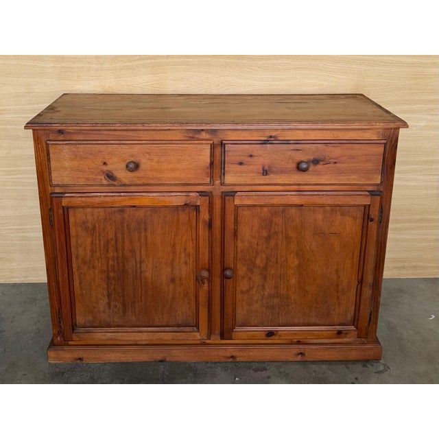 1850s Spanish Baroque Solid Pine Mobila Tuscan Two Drawers Credenza or Buffet For Sale - Image 17 of 18