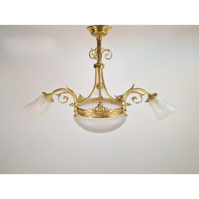 Antique Art Deco Glass and Bronze Chandelier, France, 1930s For Sale - Image 6 of 14
