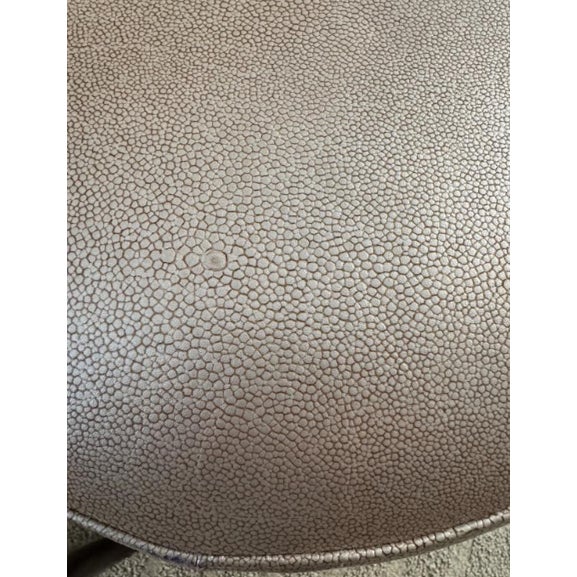 Barbara Barry for Baker Round Vanity Stool With Leather Upholstery and Sculpted Wood Base For Sale - Image 4 of 4