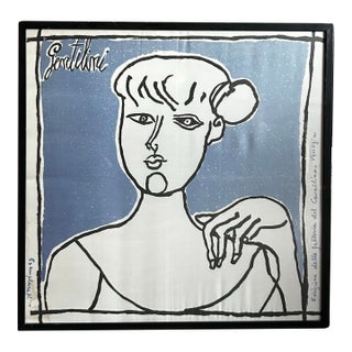Vintage Framed Abstract Portrait of Woman Lithograph on Fabric by Franco Gentilini (1909-1981) For Sale