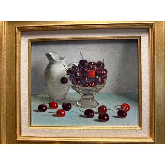 Mid 20th Century Jacques Blanchard Original Oil Painting Still Life Cherries Signed Gold Framed For Sale - Image 10 of 10