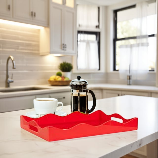 Spangle Scalloped Tray Red For Sale - Image 9 of 9
