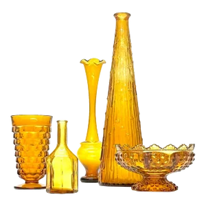 Eclectic Amber Glass Vase Curation - Group of 5