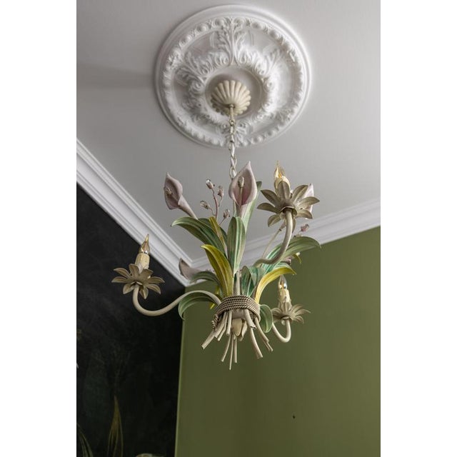 Hollywood Regency Pastel Color Callas Lily Flower Bouquet Metal Chandelier, 1970s For Sale - Image 13 of 18