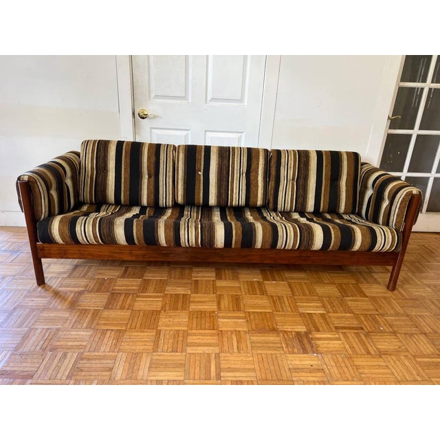 Mid-Century Modern Mid Century Three Seat Sofa With Teak Frame & Stripes, Possibly of Dux Sweden For Sale - Image 3 of 12