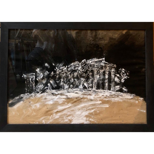 Konstantin Kakanias, Contemporary Gouache Painting Earthquake III, Greek Ruins, Monuments of Greece, c.1992 For Sale