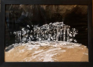 Konstantin Kakanias, Contemporary Gouache Painting Earthquake III, Greek Ruins, Monuments of Greece, c.1992