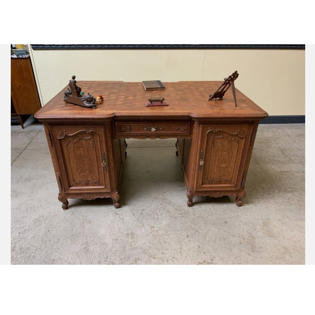 Double-Sided Oak Desk, 1945 For Sale - Image 3 of 10