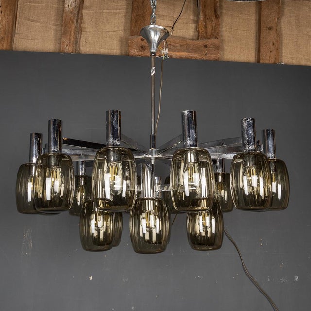 Vintage Italian Chrome and Smoked Glass Chandelier, 1970 For Sale - Image 14 of 17