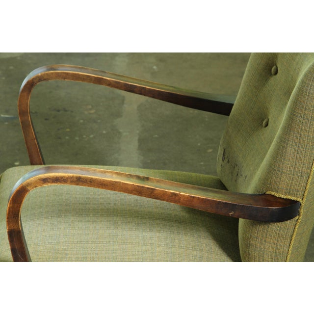 Vintage Danish Beechwood Lounge Chair with Curved Armrests, Denmark, 1930s For Sale - Image 15 of 18