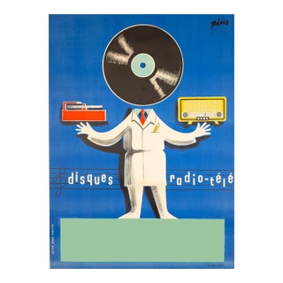 Disques Radio-Ete - Beric - c.1950s French Radio Poster Seen on Frasier For Sale