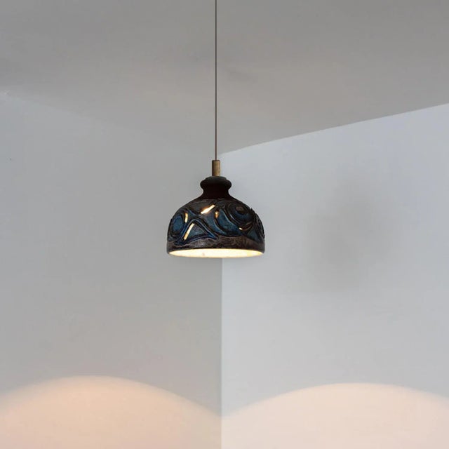 Blue Ceramic Pendant Light, Denmark, 1970 For Sale - Image 11 of 13