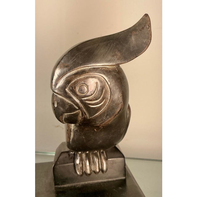 Metal Antique Spelter Metal Art Deco Sculpture Cockatoo Bird on Metal Base, Circa 1920's-1930s For Sale - Image 7 of 12