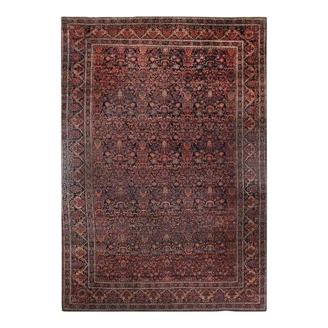 Late 20th Century Navy Blue Persian Antique Kashan For Sale
