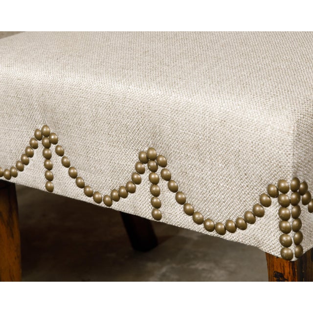 Brown 19th Century Pair of English Regency Mahogany Stools with Saber Legs and Custom Upholstery For Sale - Image 8 of 11