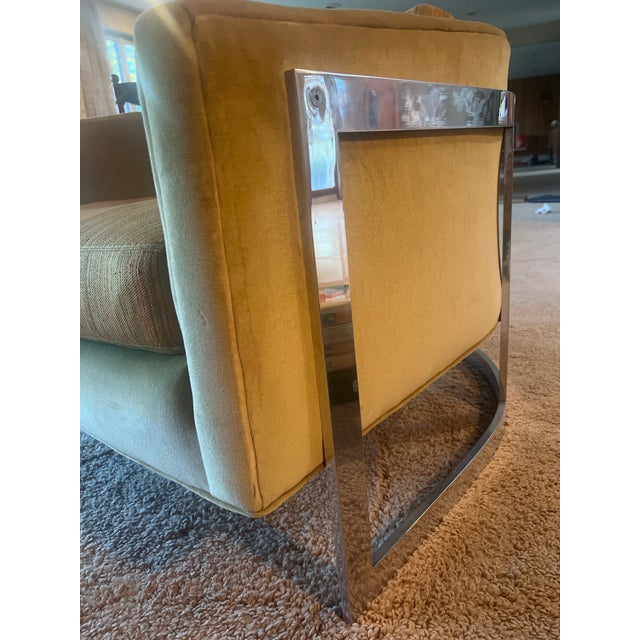 Attributed to Erwin-Lambeth Curved Chrome Lounge Chair With Olive Velvet Upholstery, 1970s For Sale - Image 10 of 11